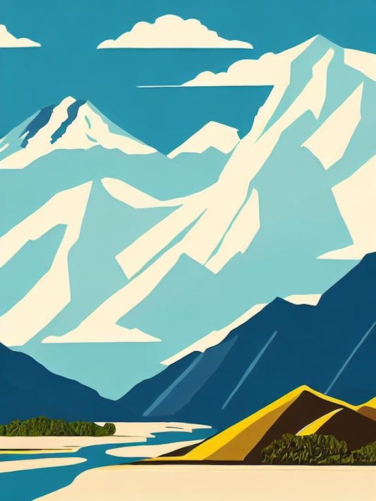 Mount Hutt, New Zealand Mid-Century-Vintage Ski-Poster