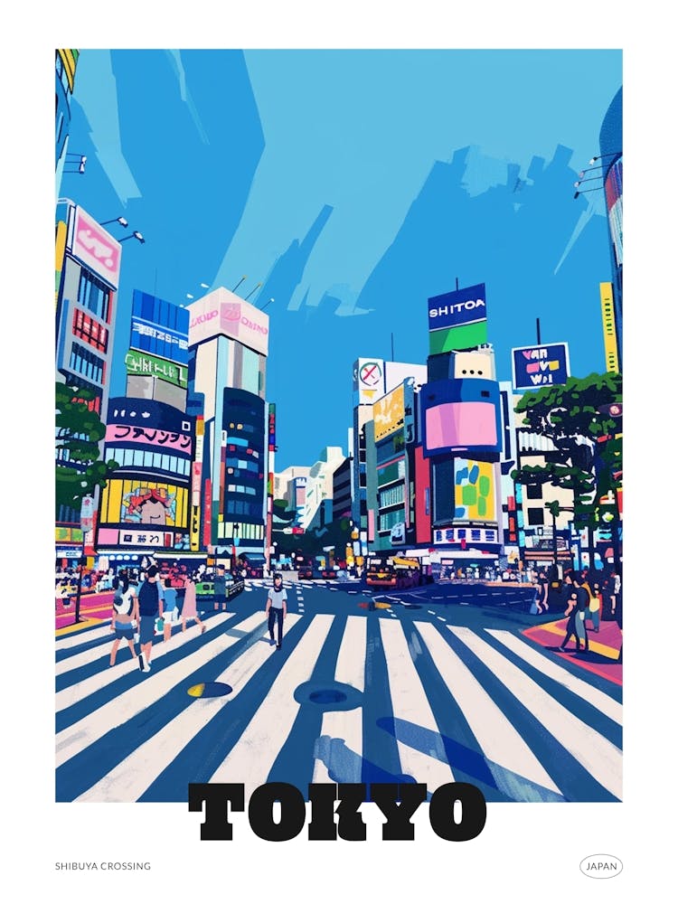 Shibuya Crossing Tokyo 2 Colourful Illustration Poster