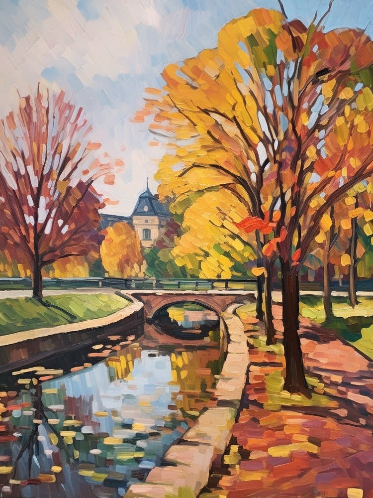 Autumn Gardens Painting Chateau De Chantilly Gardens France 1