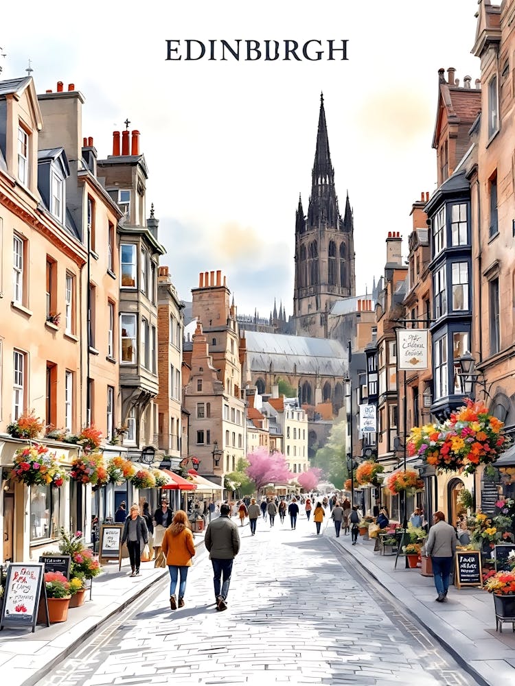 Edinburgh Watercolor Vintage Travel V 02
