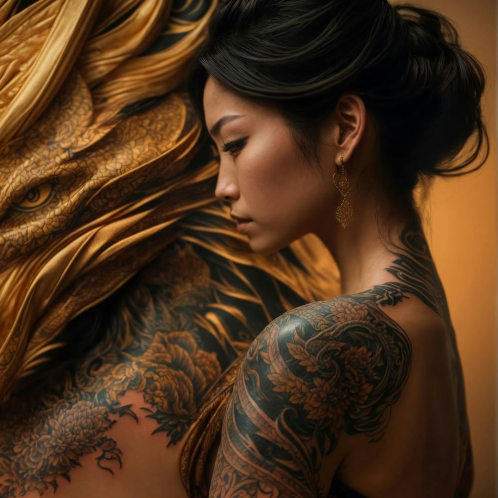 Asian Woman With Dragon Tattoo