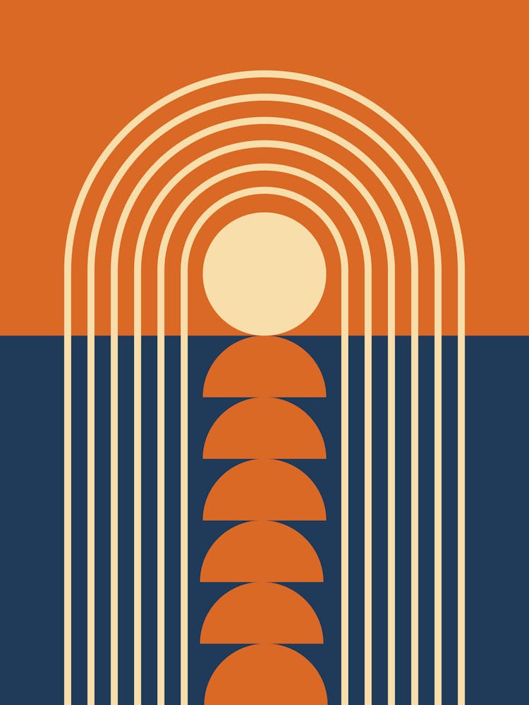 Sunrise Sunset Midcentury Modern Geometric Abstract 6 In Navy Blue Burnt Orange 01