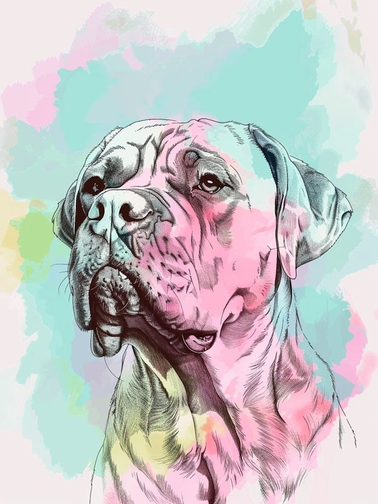 Bullmastiff Dog Pastel Line Watercolour Illustration  2