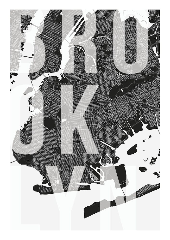 Brooklyn Mono Street Map Text Overlay