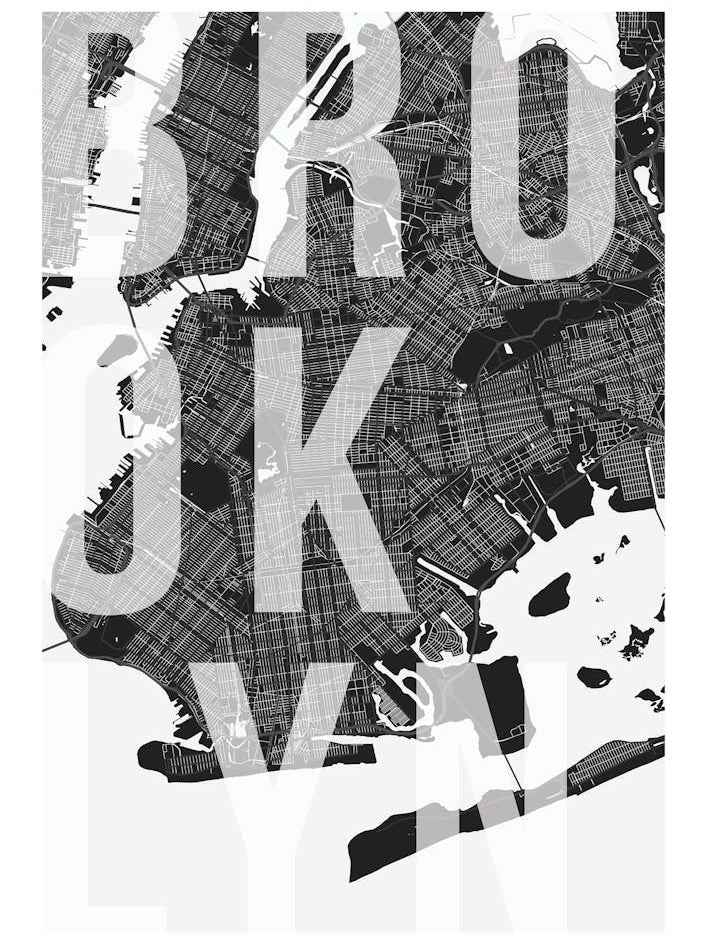 Brooklyn Mono Street Map Text Overlay