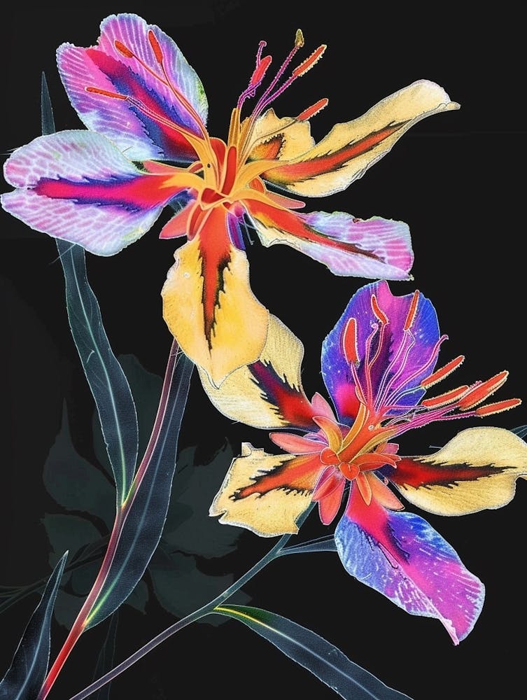 Neonblumen auf Schwarz Portulaca 4