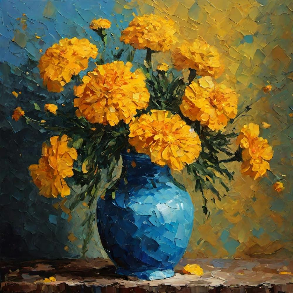 Yellow Flowers In A Blue Vase