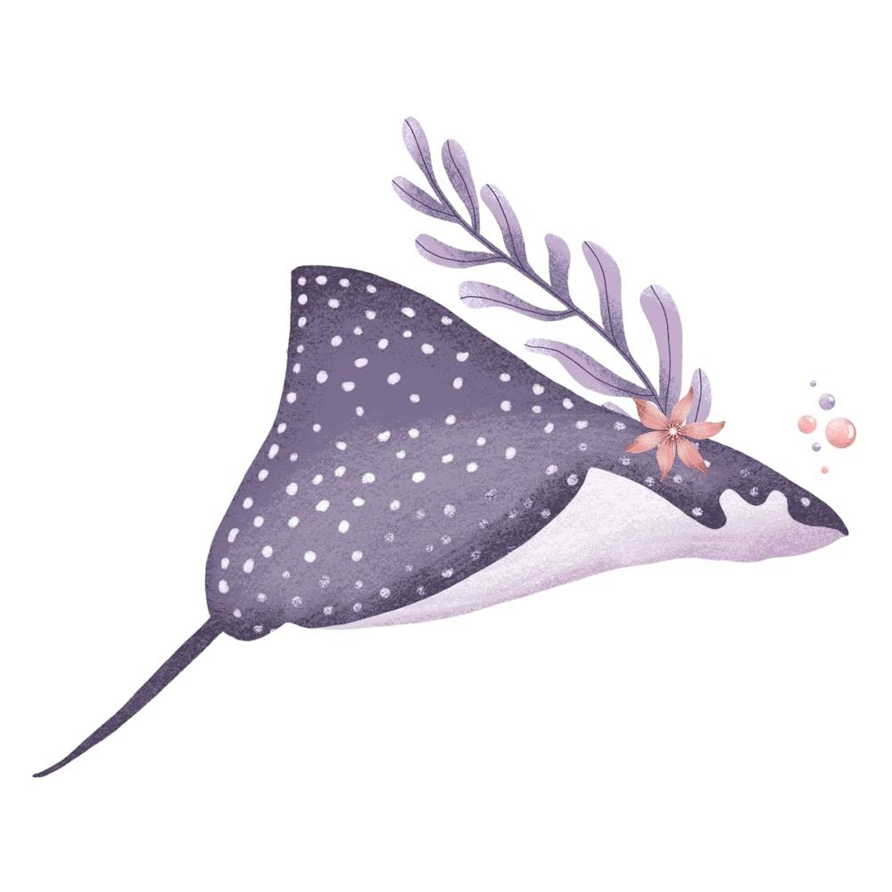 Purple manta ray ocean nursery print