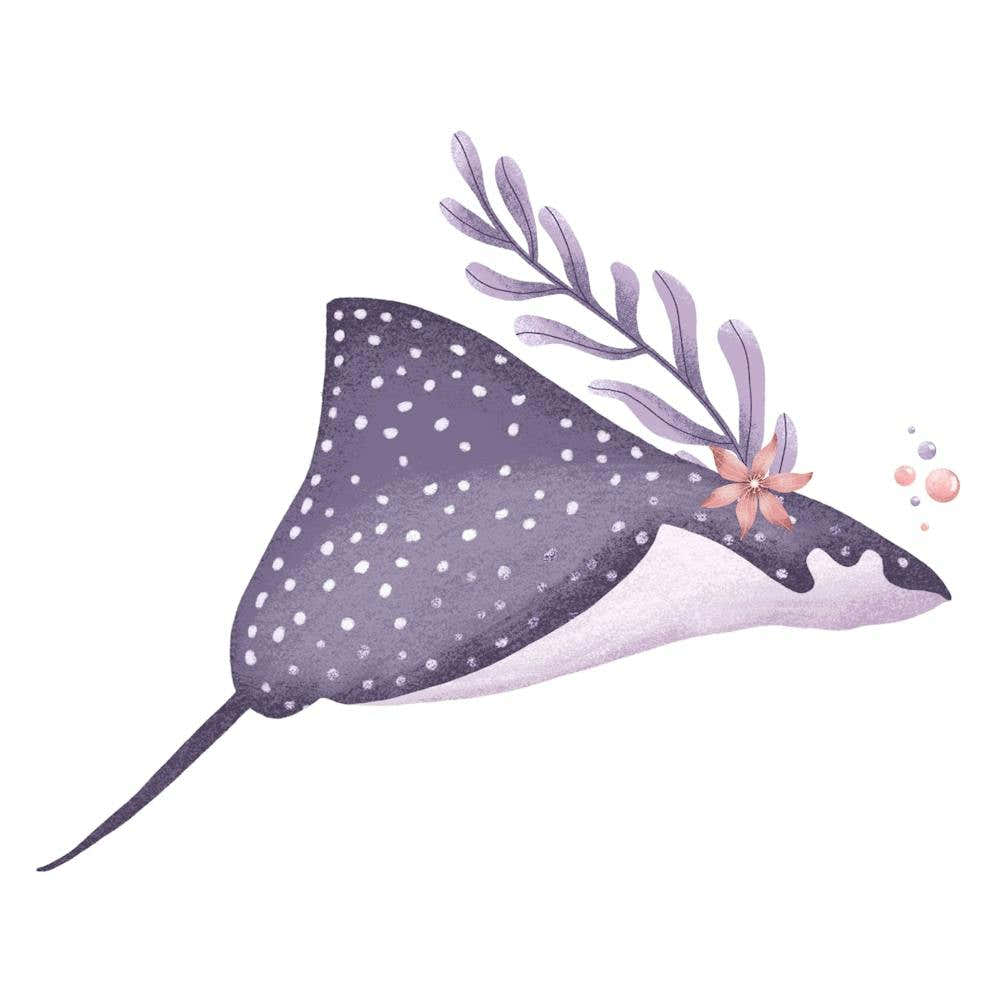 Purple manta ray ocean nursery print