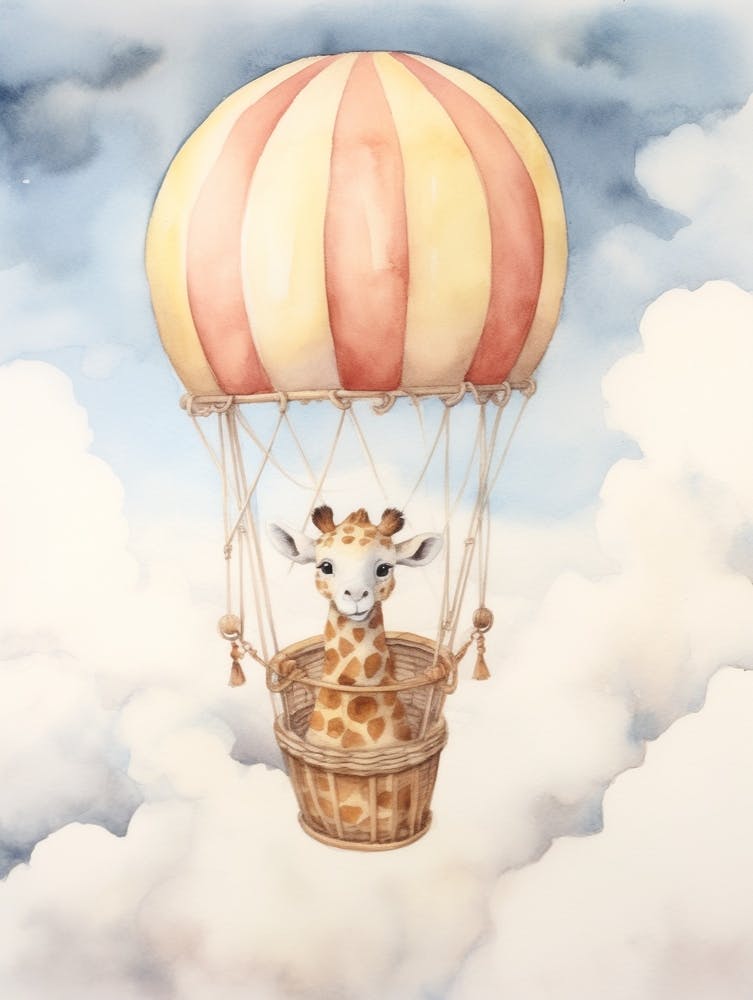 Baby Giraffe 1 In A Hot Air Balloon