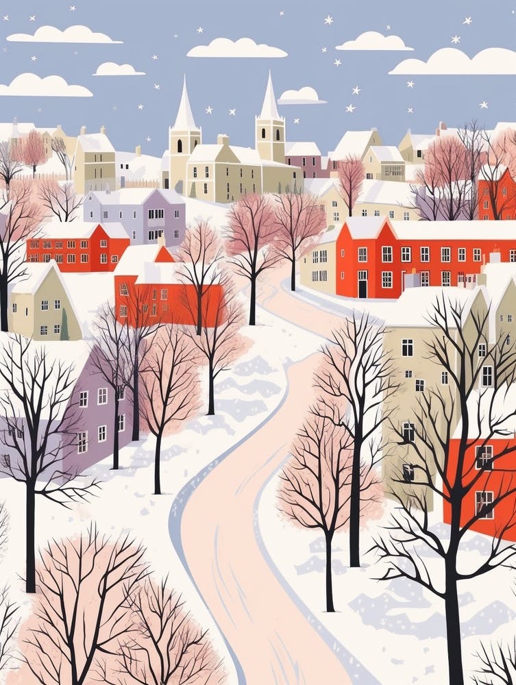 Retro Winter Illustration Cardiff United Kingdom