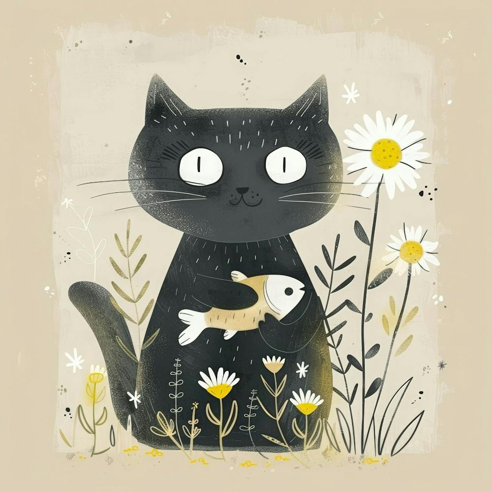 Black Cat With Fish 2