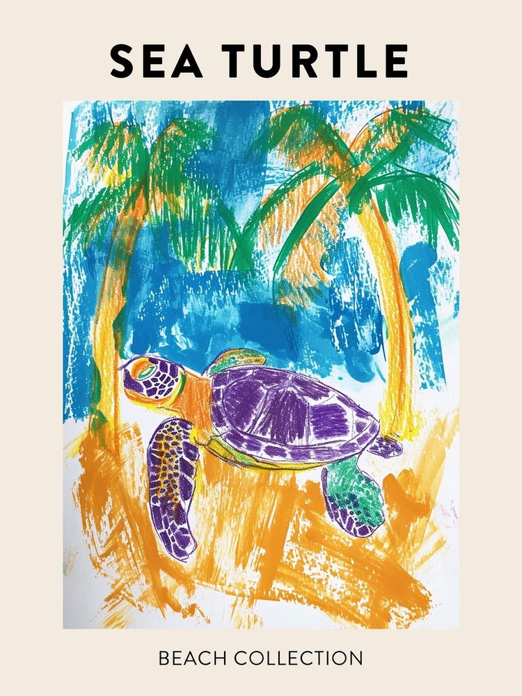 Tortue Marine Palmier Gribouillis Affiche 2
