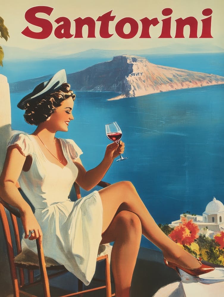 Aihrgdesign A Mid Century Modern Travel Poster For Santorini 2