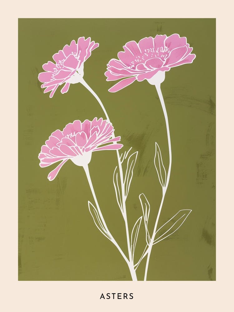 Pink & Green Asters 1 Flower Poster