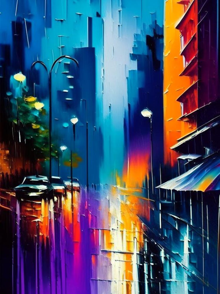 Rainy City Streets Waterscape Bright Abstract 1