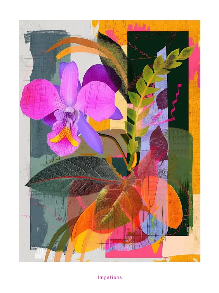 Impatiens 2 Neon Flower Collage Poster
