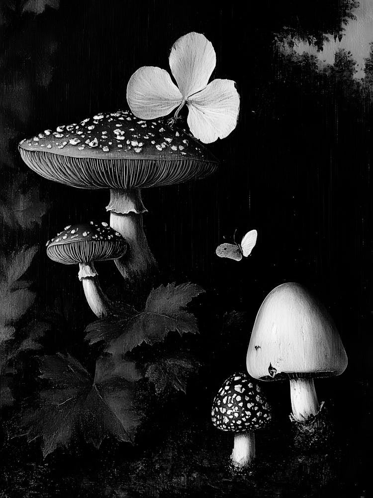 Mushrooms And Butterflies