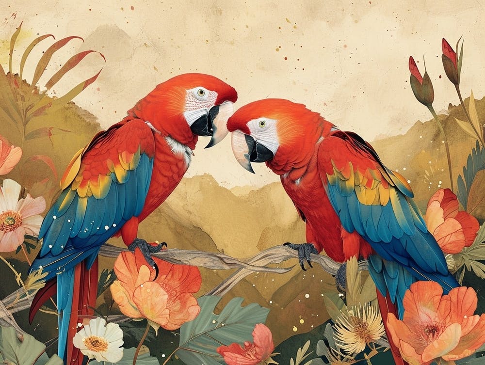 Floral Animal Illustration Macaw 3