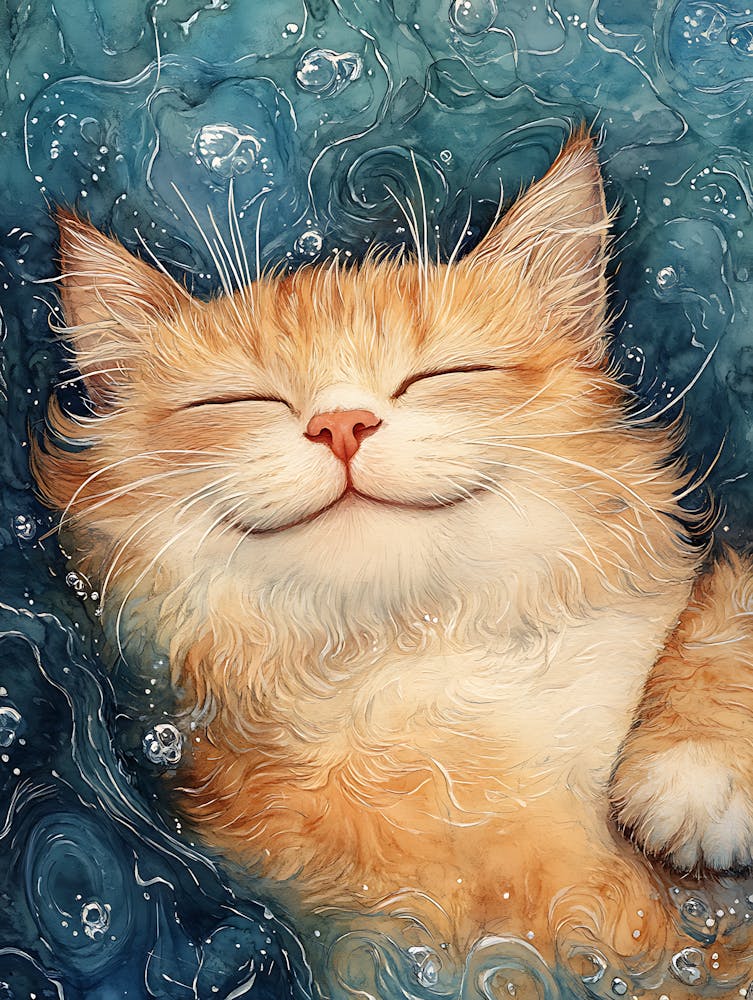 Happy Orange Cat Floating on Water 2
