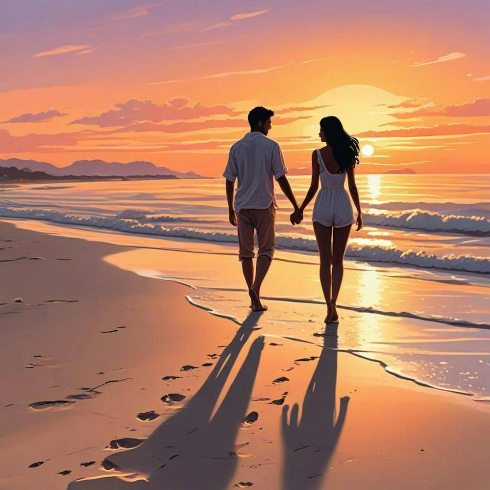Ocean Sunset Beach With Couple (6)