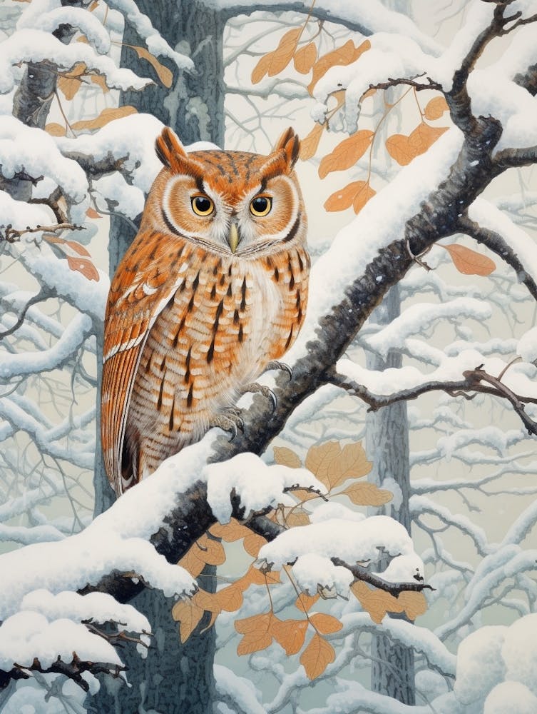 Winter Bird Painting Eastern Screech Owl 4