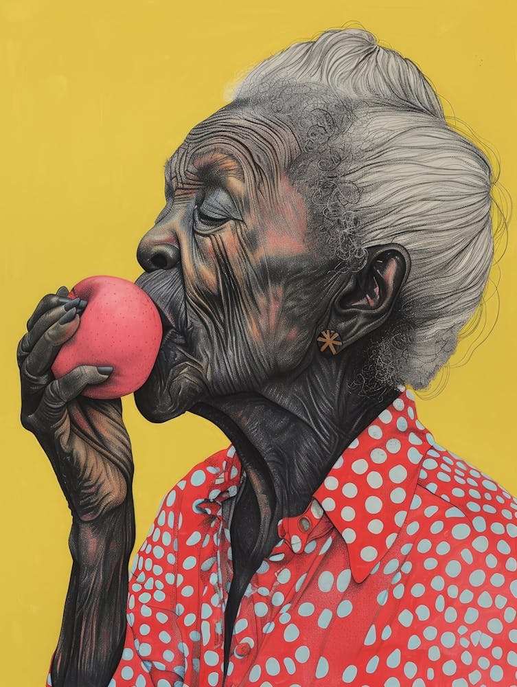 Old Lady Eating An Apple
