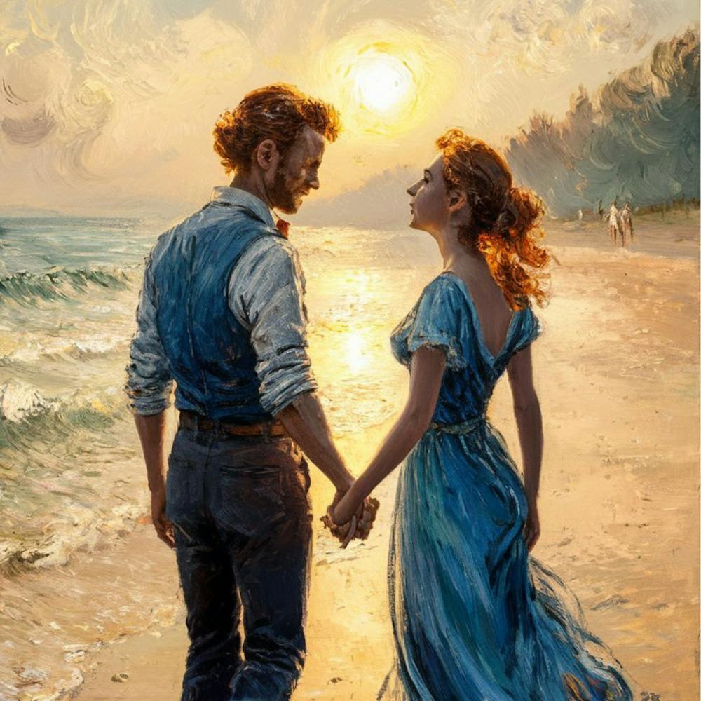 Claude Monet/ Vincent van goth lovers at sunset 