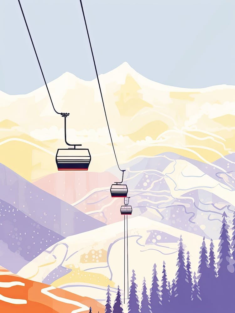 Zell Am See   Kaprun   Austria, Ski Resort Pastel Colours Illustration 0