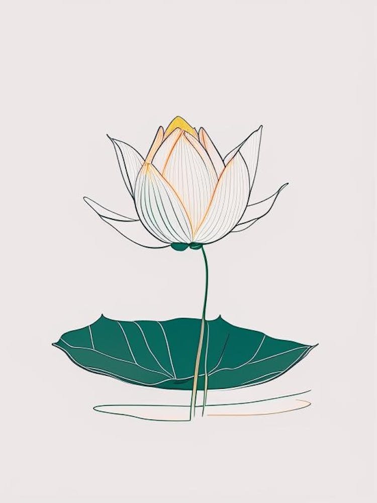 Blooming Lotus Flower In Lake Minimal Line Drawing 2