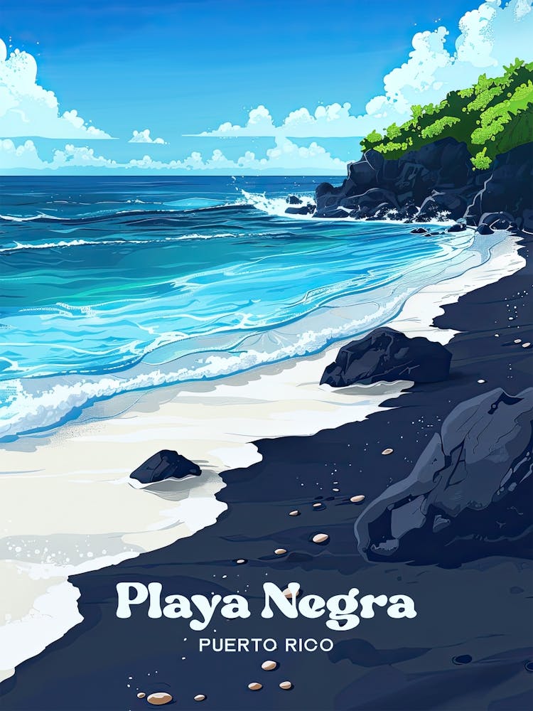 Playa Negra Puerto Rico Black Sand Beach Digital Travel Art
