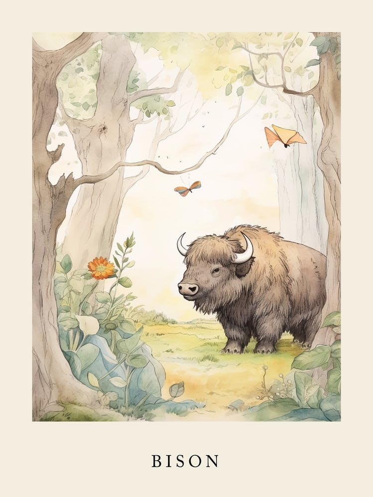 Beatrix Potter Inspired  Animal Watercolour Bison 1