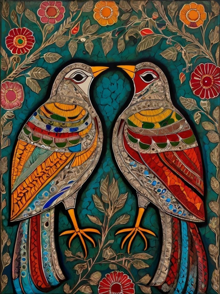 Default Traditional Indian Madhubani Style Painting Of A Birds 1