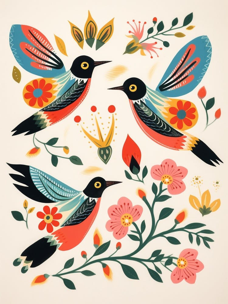 Folk Style Bird Painting Hummingbird 4
