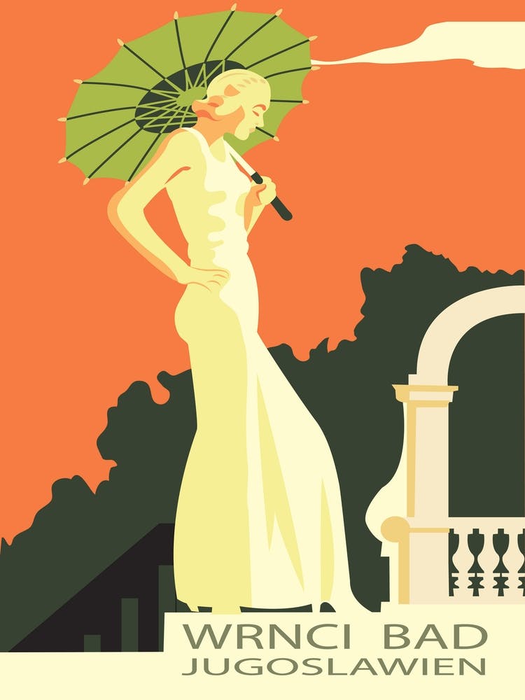 Wrnci Bad, Serbia, Vintage Travel Poster in Pop Art Style