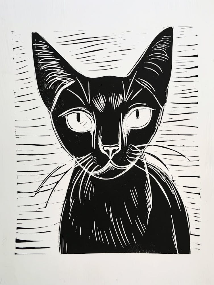 Tonkinese Cat Linocut Blockprint 2