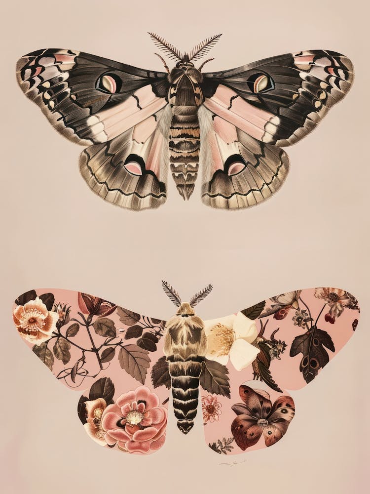 Pink Botanical Butterflies William Morris Style 8