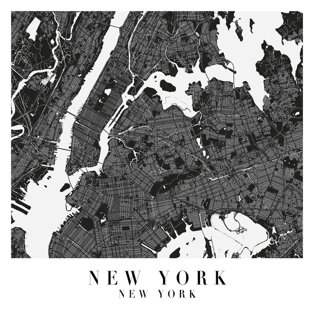 New York New York Minimal Black Mono Street Map  Square