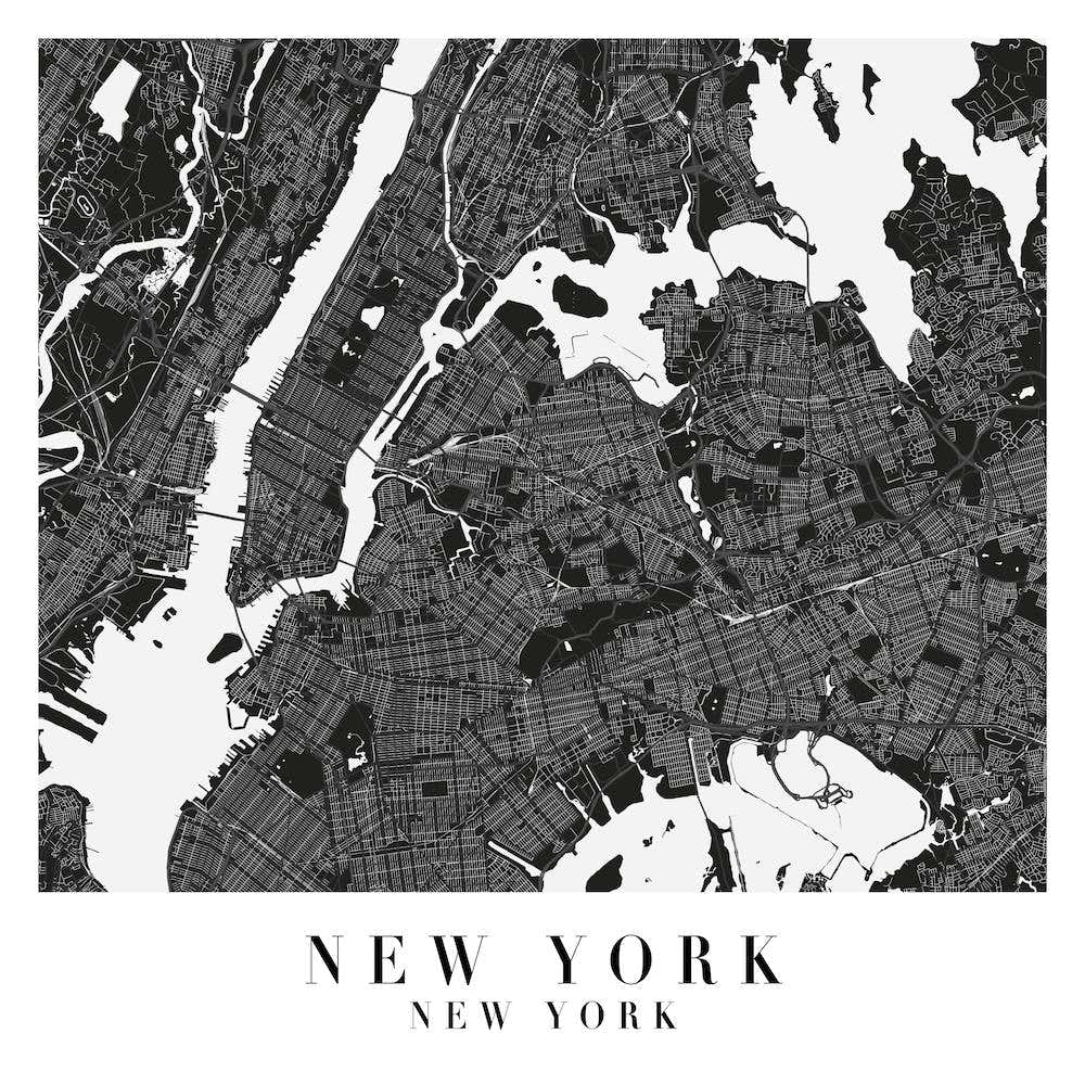 New York New York Minimal Black Mono Street Map  Square