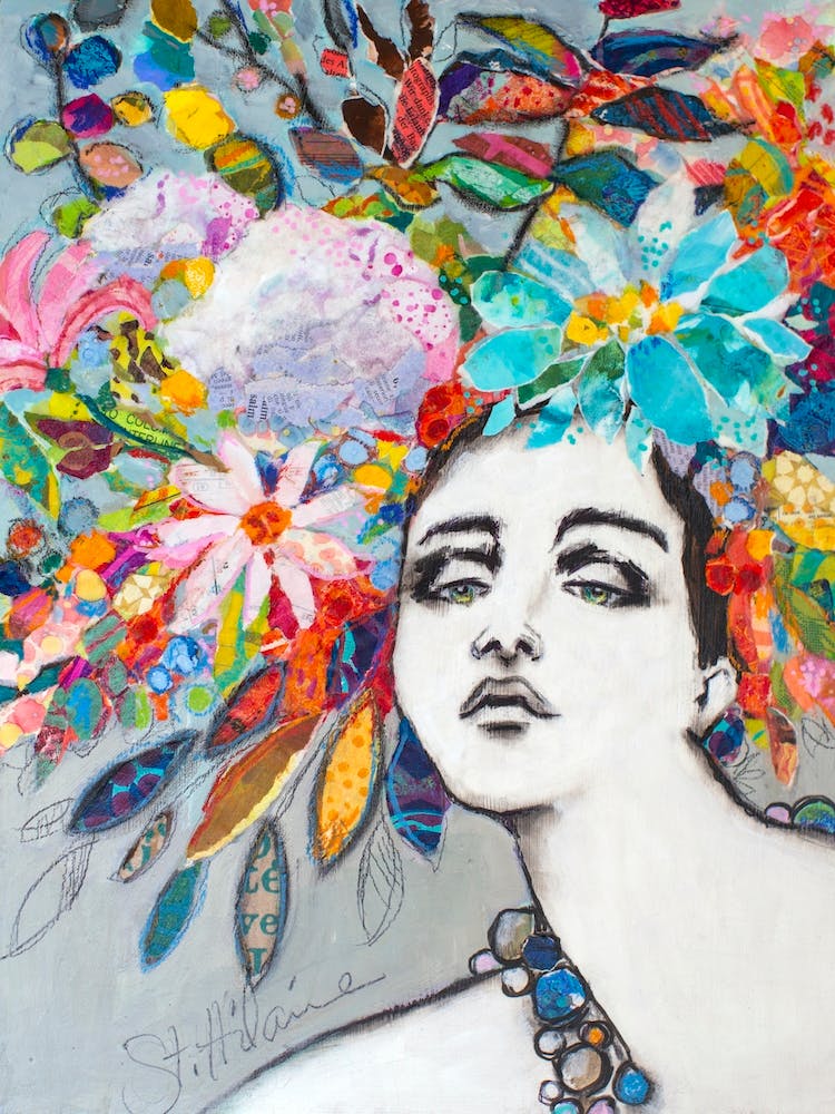 Fashion Plate Floral Female Sketch In Colors