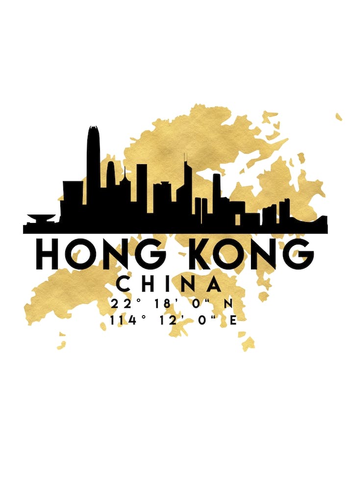 Hong Kong China Silhouette City Skyline Map