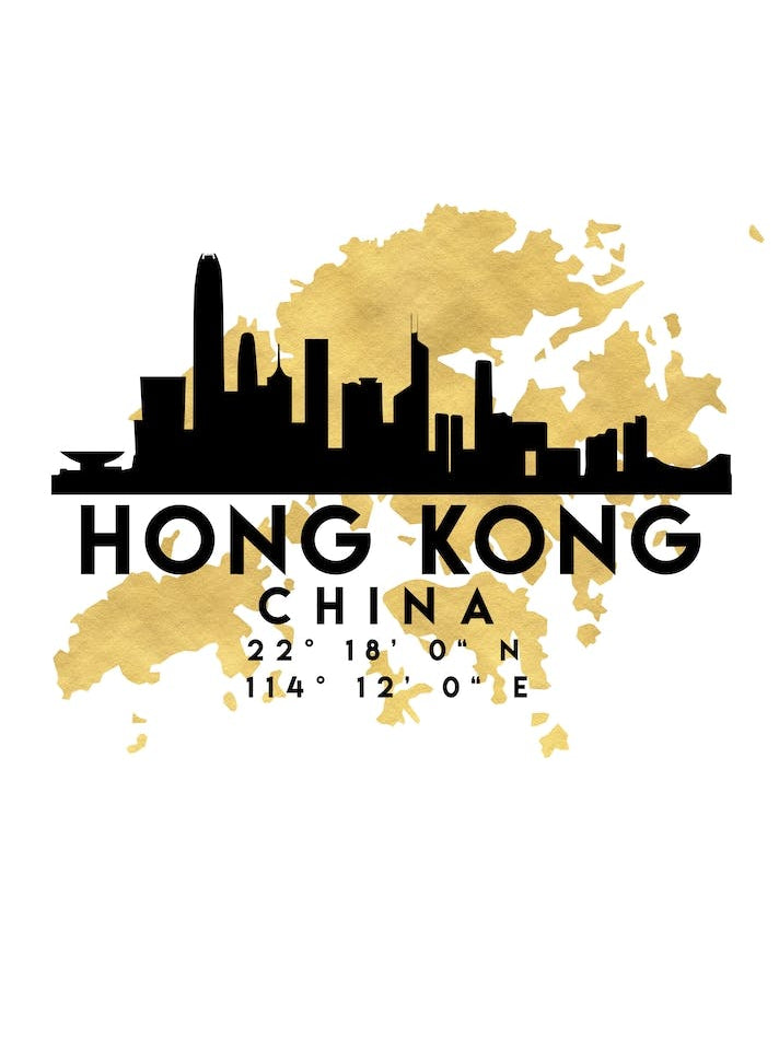 Hong Kong China Silhouette City Skyline Map