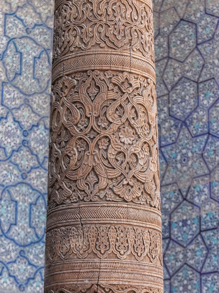 Wooden Pillar And Blue Tiles