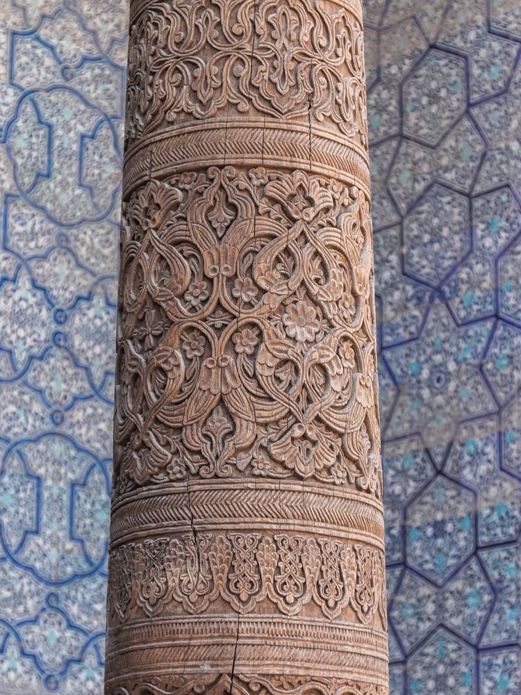 Wooden Pillar And Blue Tiles