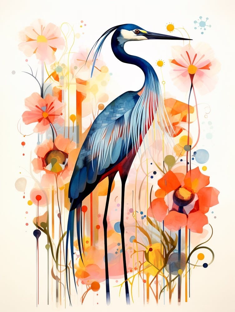 Bird Painting Collage Great Blue Heron 1