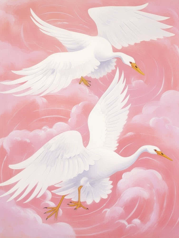Pink Ethereal Bird Painting Swan 2