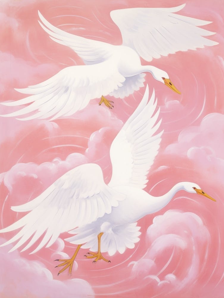 Pink Ethereal Bird Painting Swan 2