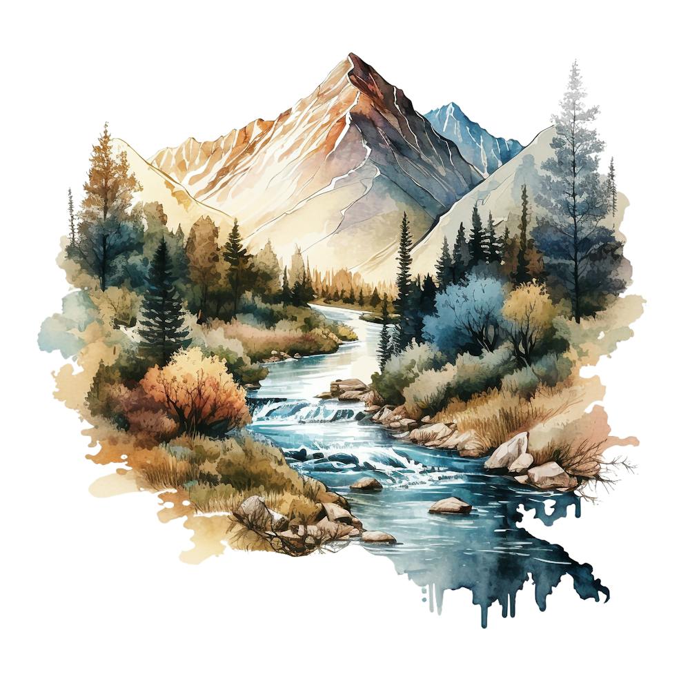 Watercolor Of A Mountain Stream 9