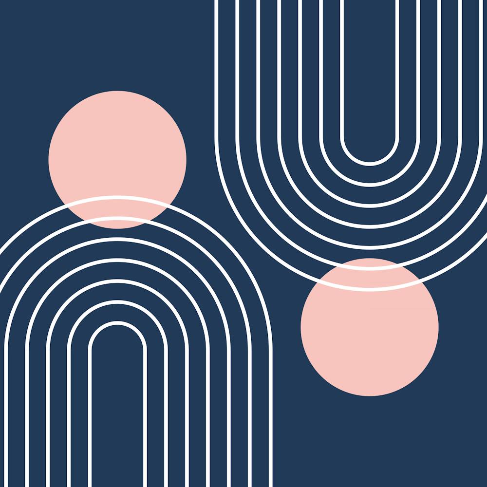 Mid Century Modern Geometric C4 In Navy Blue And Pastel Pink (Rainbow And Sun Abstraction) 02