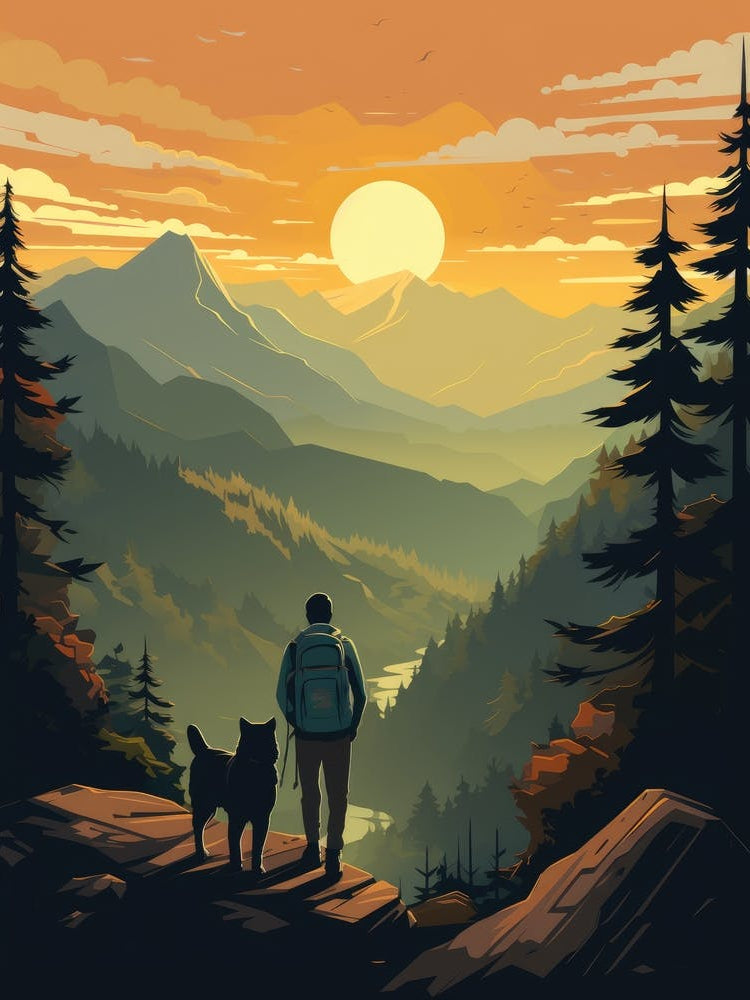 Man And Dog In The Mountains